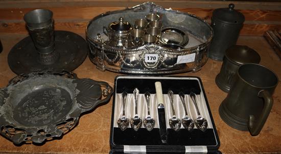 French plated planter, mixed plate & pewter